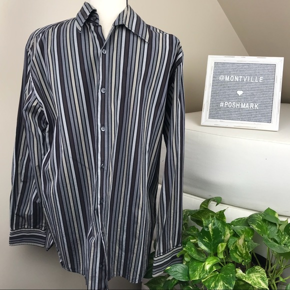 Perry Ellis Size Medium Gray Brown Dress Shirt - Picture 2 of 5